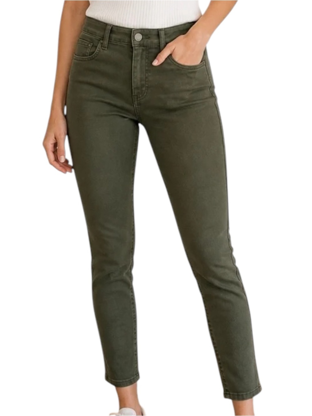 EVERLANE Slim Leg Crop Jeans Olive Green High Rise Stretch Denim Size 6